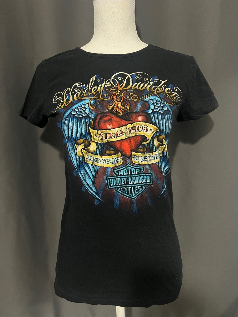 Bravado Harley-Davidson Black Tee Wings Bike Motorcycle Redding